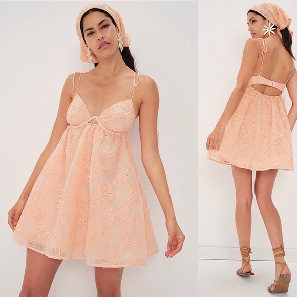 FOR LOVE & LEMONS Frances Mini Eyelet Dress In Orange Women’s Size M / L - Picture 1 of 7